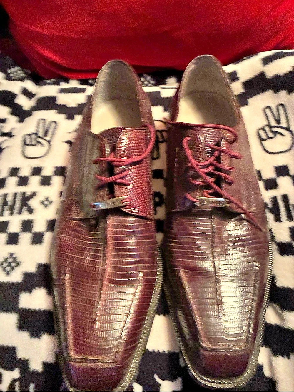 Belvedere Men's Burgundy wine ostrich leg lace up oxford